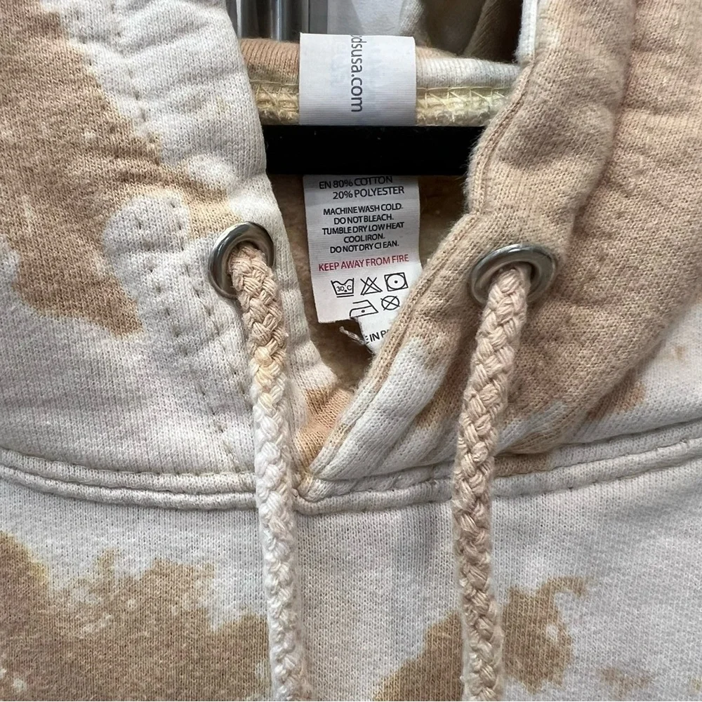 Tan & Off White/Lt Cream Tie Dye VIBES SPEAK LOUDER THAN WORDS Hoodie Sweatshirt - Picture 6 of 14